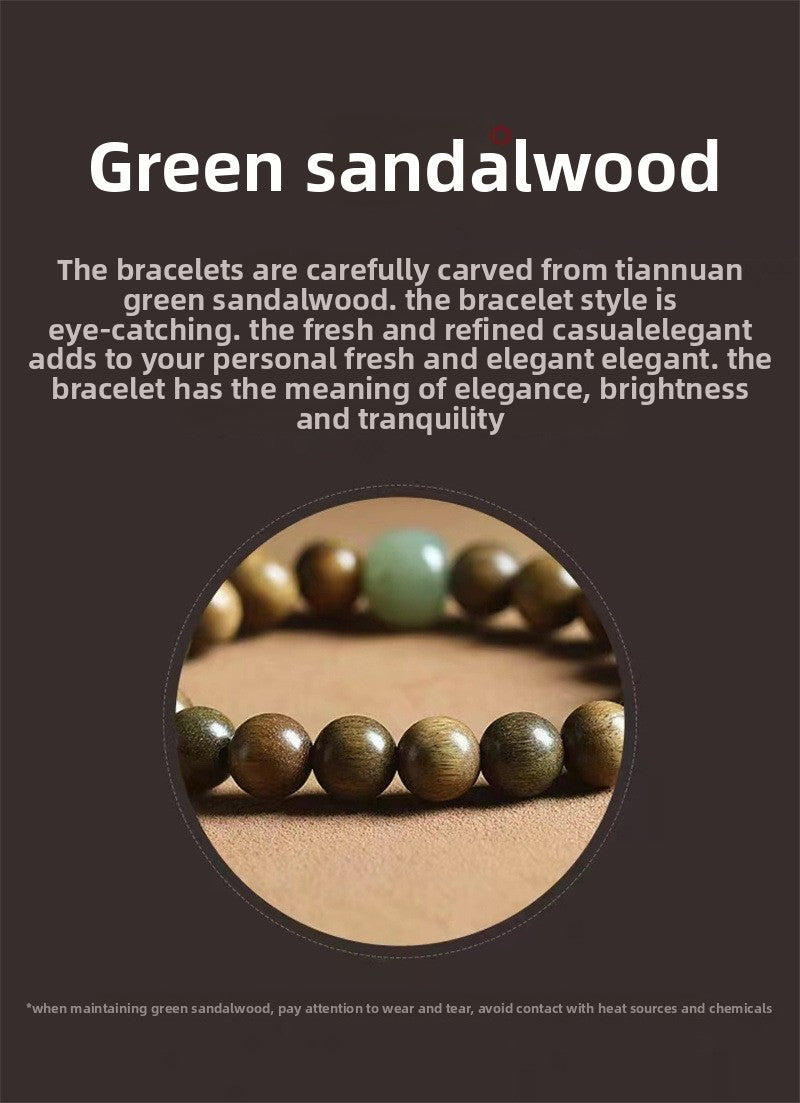 Green sandalwood bracelet for women, Chinese style, natural Hetian jade, agarwood, sandalwood, playing bracelet, men's sandalwood Buddhist beads bracelet