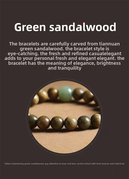 Green sandalwood bracelet for women, Chinese style, natural Hetian jade, agarwood, sandalwood, playing bracelet, men's sandalwood Buddhist beads bracelet
