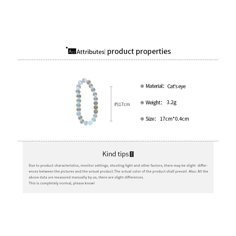 Niche White Cat's Eye Stone Beaded Bracelet