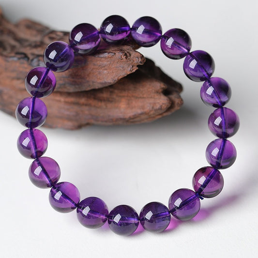 Natural Uruguayan Amethyst Round Bead Bracelet