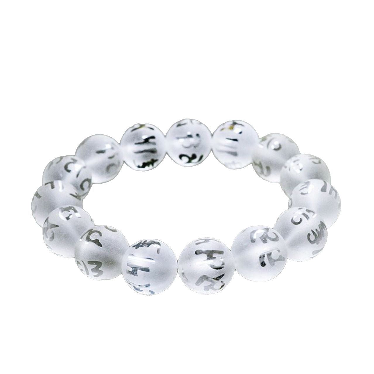 Natural White Crystal Chinese Style Frosted Six-Word Mantra Buddhist Bead Bracelet
