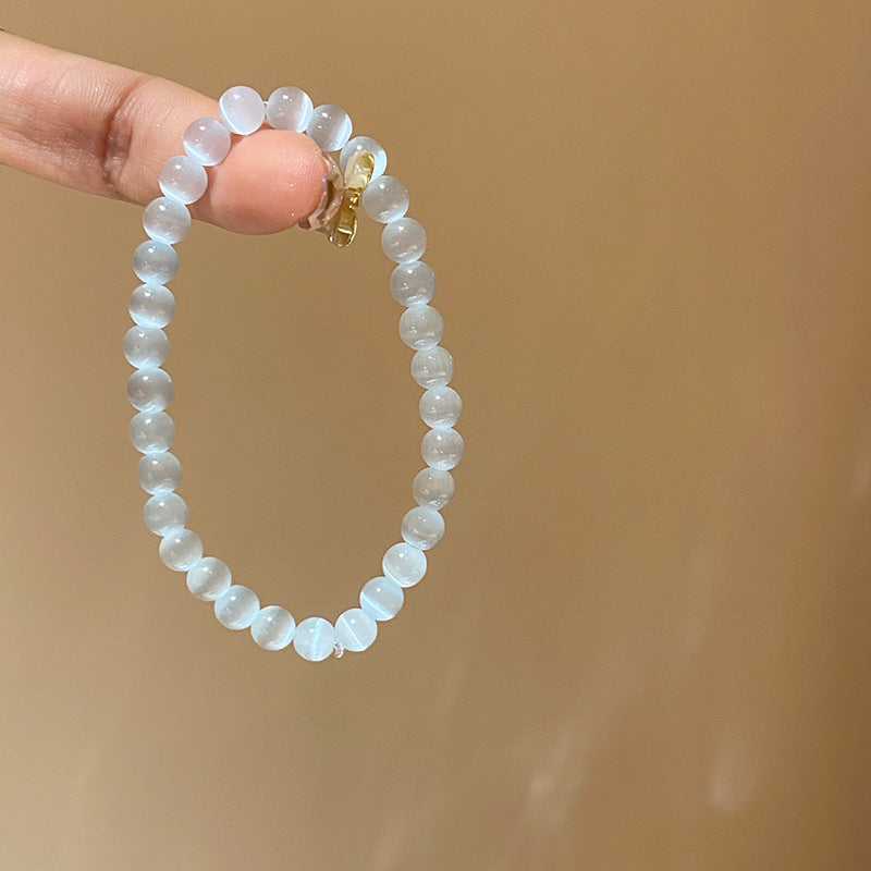Niche White Cat's Eye Stone Beaded Bracelet