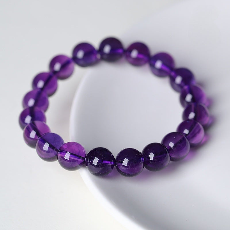 Natural Uruguayan Amethyst Round Bead Bracelet