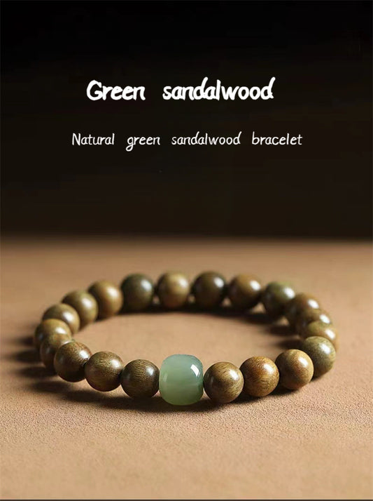 Green sandalwood bracelet for women, Chinese style, natural Hetian jade, agarwood, sandalwood, playing bracelet, men's sandalwood Buddhist beads bracelet