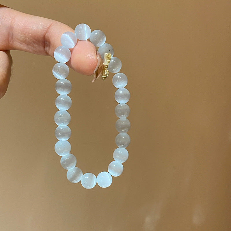 Niche White Cat's Eye Stone Beaded Bracelet