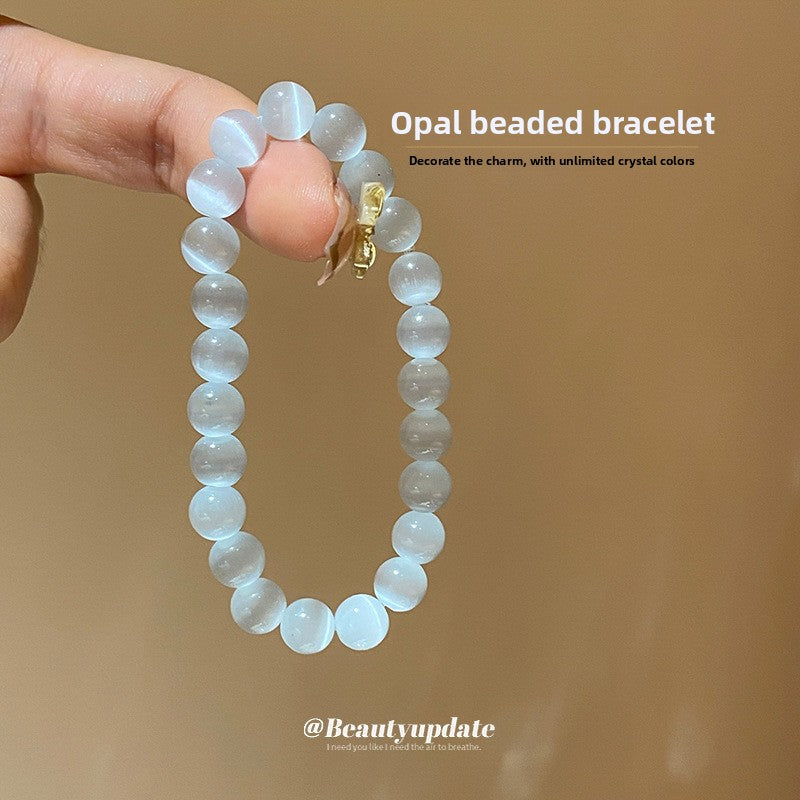 Niche White Cat's Eye Stone Beaded Bracelet