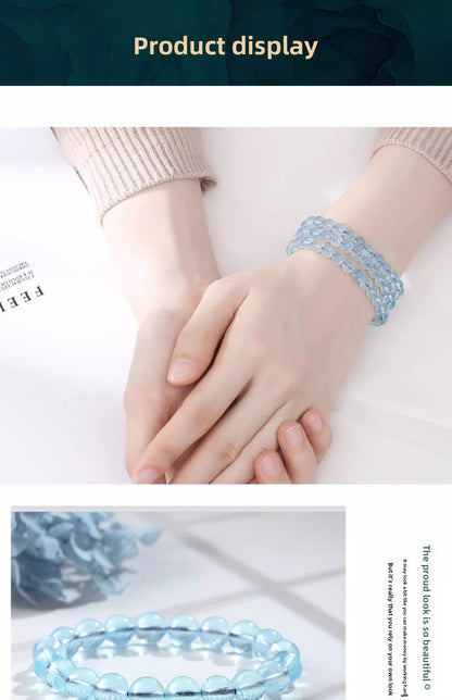 Natural Ice Starlight Aquamarine Crystal Bracelet