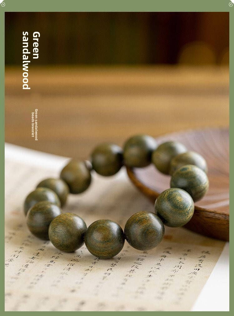 Exquisite Handcrafted Green Sandalwood Bracelet