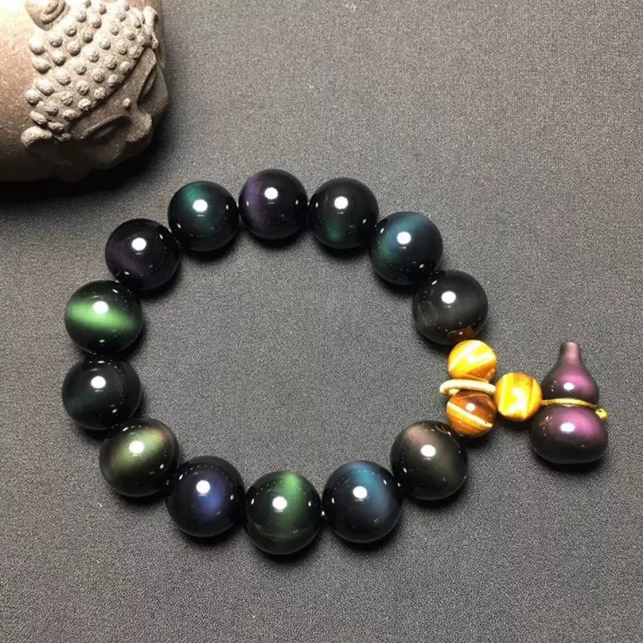 Colorful Obsidian Double Rainbow Eye Bracelet
