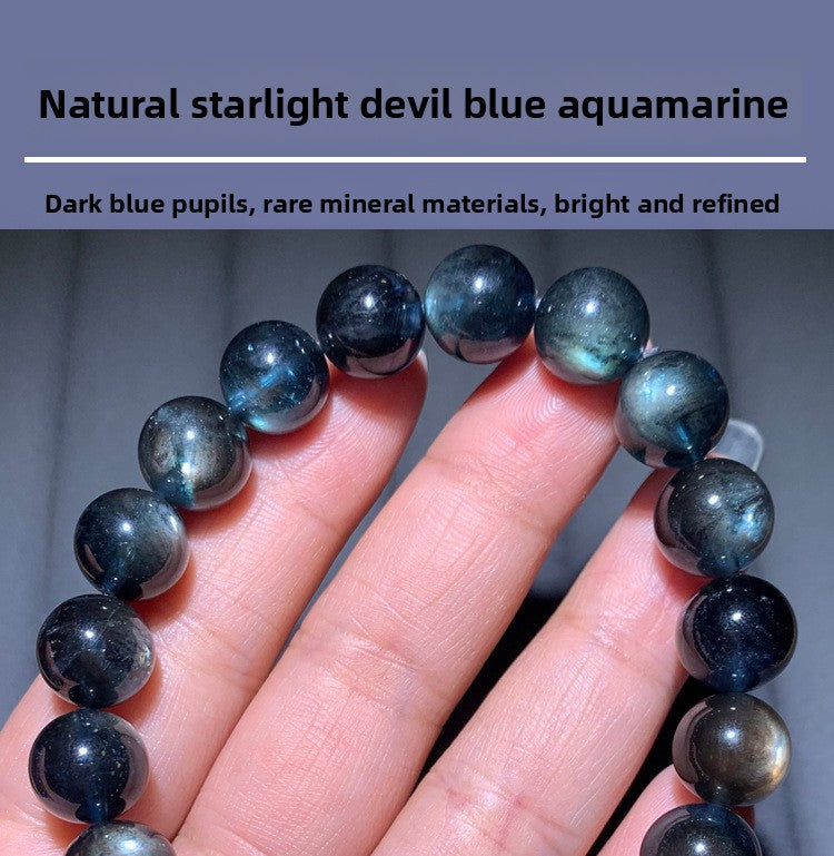 Natural Starlight Devil Blue Cat's Eye Aquamarine Bracelet