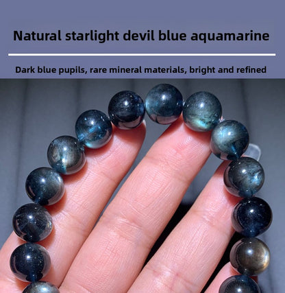 Natural Starlight Devil Blue Cat's Eye Aquamarine Bracelet