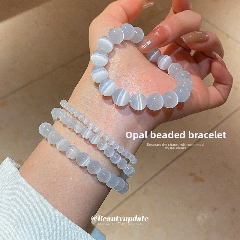 Niche White Cat's Eye Stone Beaded Bracelet