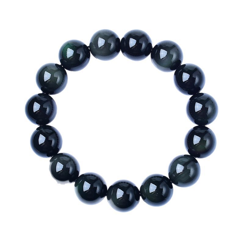 Natural Light Luxury Crystal Rainbow Double Eyed Round Bead Obsidian Bracelet
