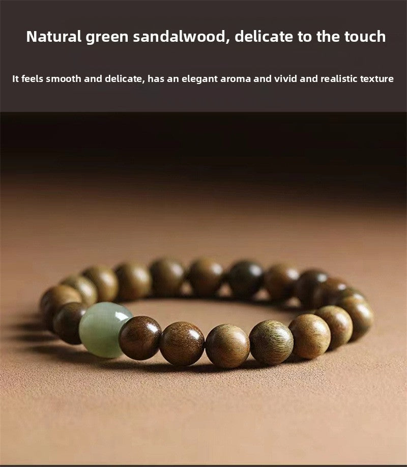 Green sandalwood bracelet for women, Chinese style, natural Hetian jade, agarwood, sandalwood, playing bracelet, men's sandalwood Buddhist beads bracelet