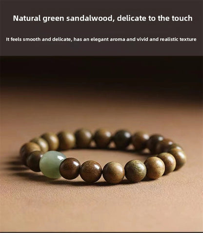 Green sandalwood bracelet for women, Chinese style, natural Hetian jade, agarwood, sandalwood, playing bracelet, men's sandalwood Buddhist beads bracelet