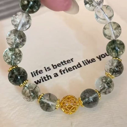 Green Ghost Crystal Bracelet, Bouquet Bracelet, Quartzite Natural Stone, Minimalist Luxury Design for Women, Gentle and Elegant.