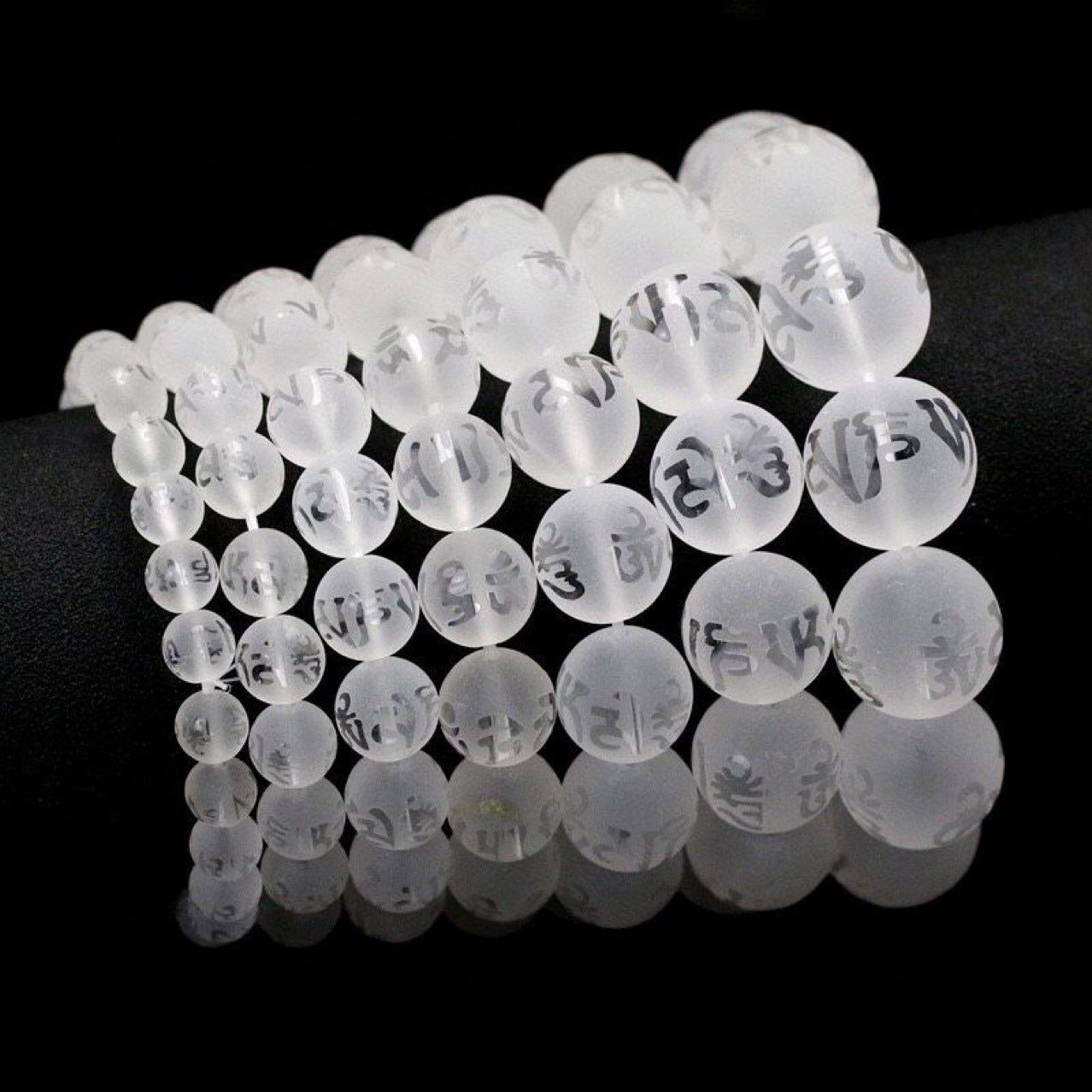 Natural White Crystal Chinese Style Frosted Six-Word Mantra Buddhist Bead Bracelet