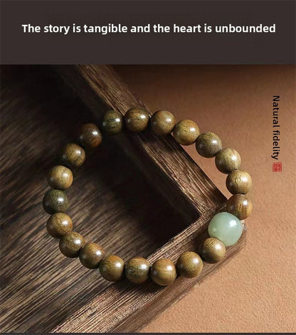 Green sandalwood bracelet for women, Chinese style, natural Hetian jade, agarwood, sandalwood, playing bracelet, men's sandalwood Buddhist beads bracelet