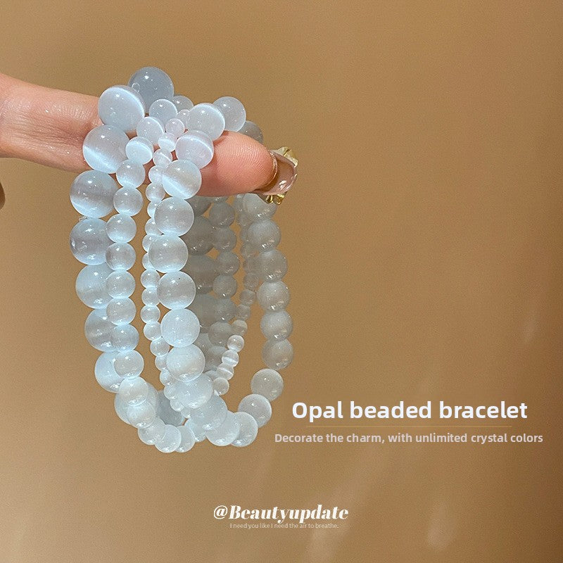Niche White Cat's Eye Stone Beaded Bracelet
