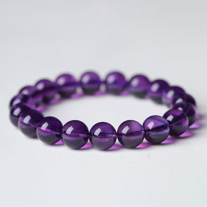 Natural Uruguayan Amethyst Round Bead Bracelet