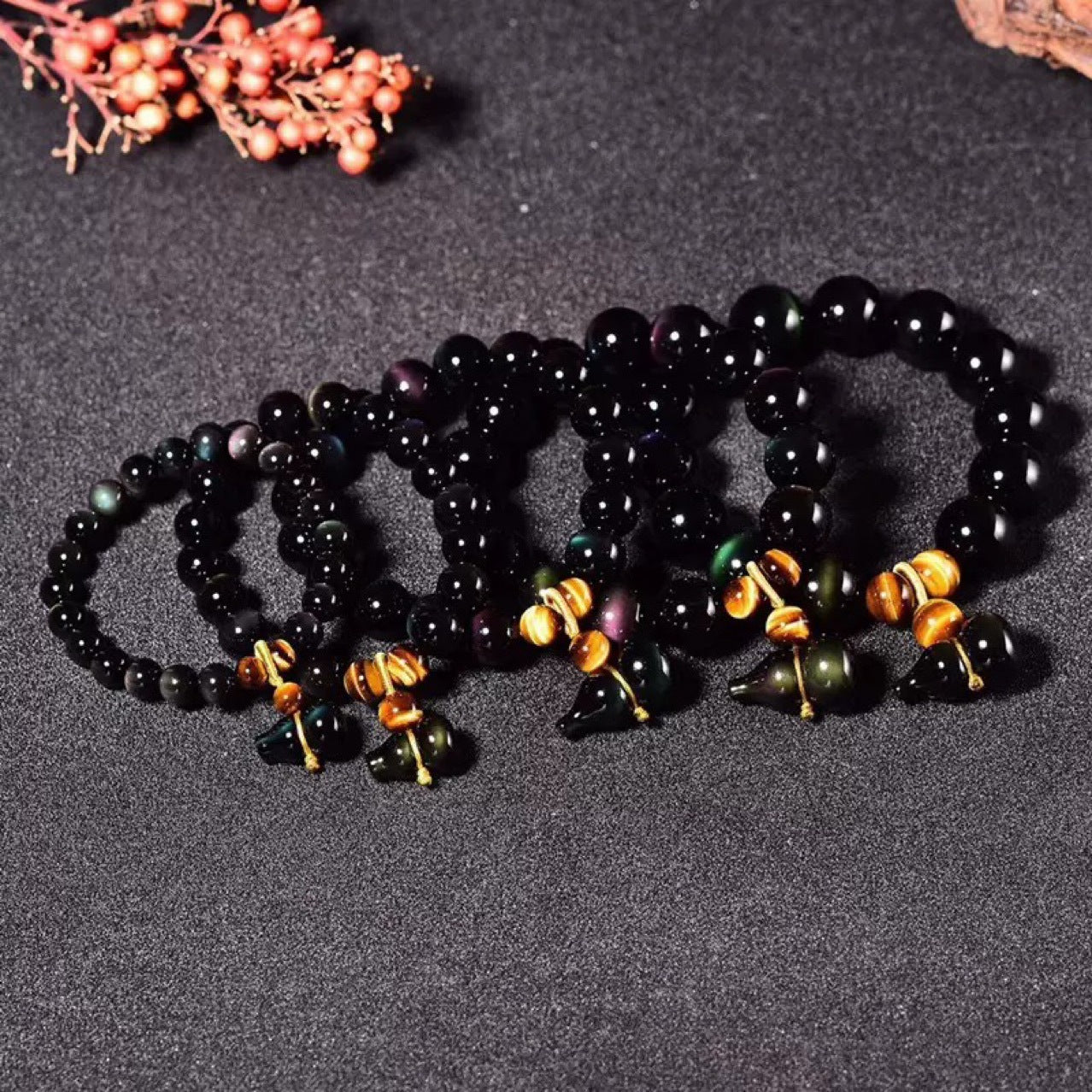 Colorful Obsidian Double Rainbow Eye Bracelet