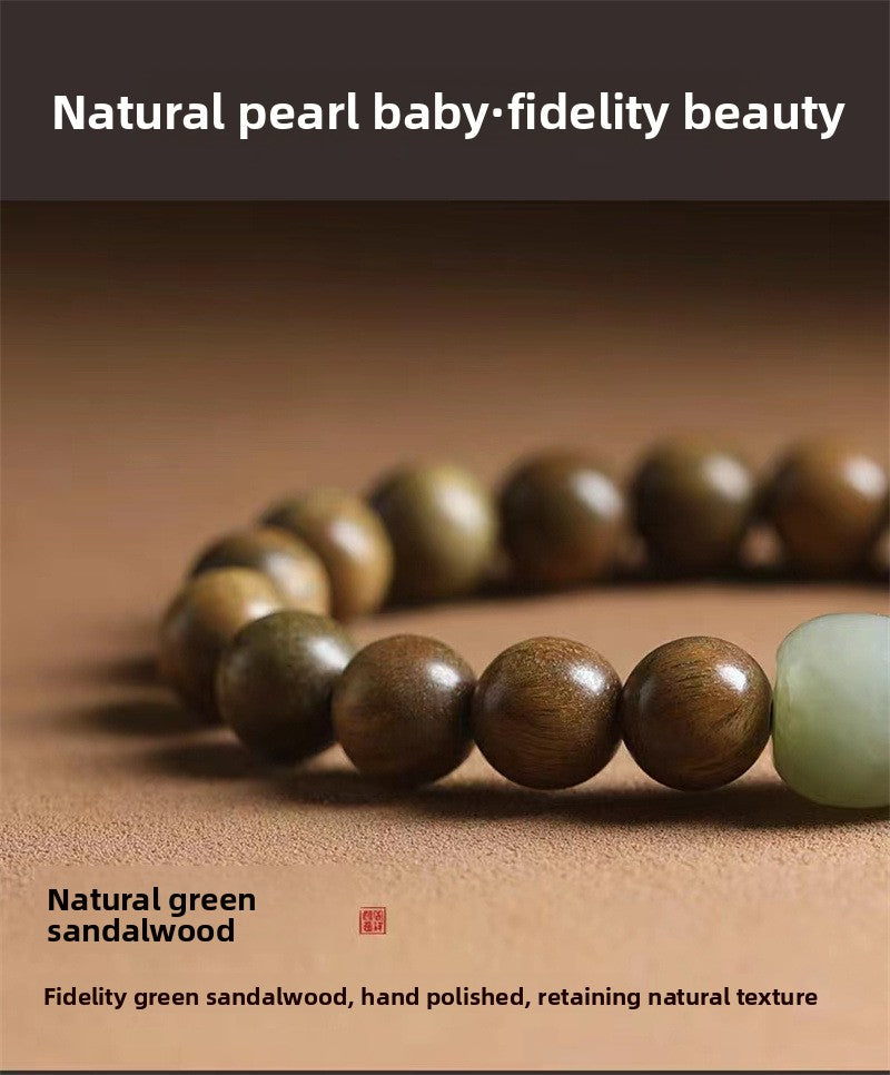 Green sandalwood bracelet for women, Chinese style, natural Hetian jade, agarwood, sandalwood, playing bracelet, men's sandalwood Buddhist beads bracelet