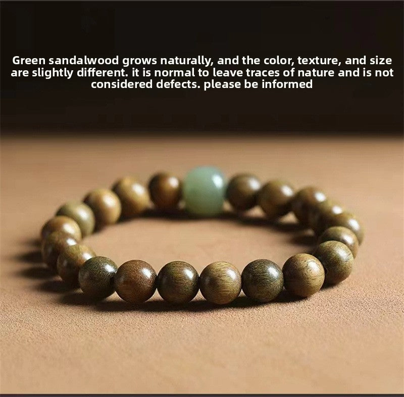Green sandalwood bracelet for women, Chinese style, natural Hetian jade, agarwood, sandalwood, playing bracelet, men's sandalwood Buddhist beads bracelet
