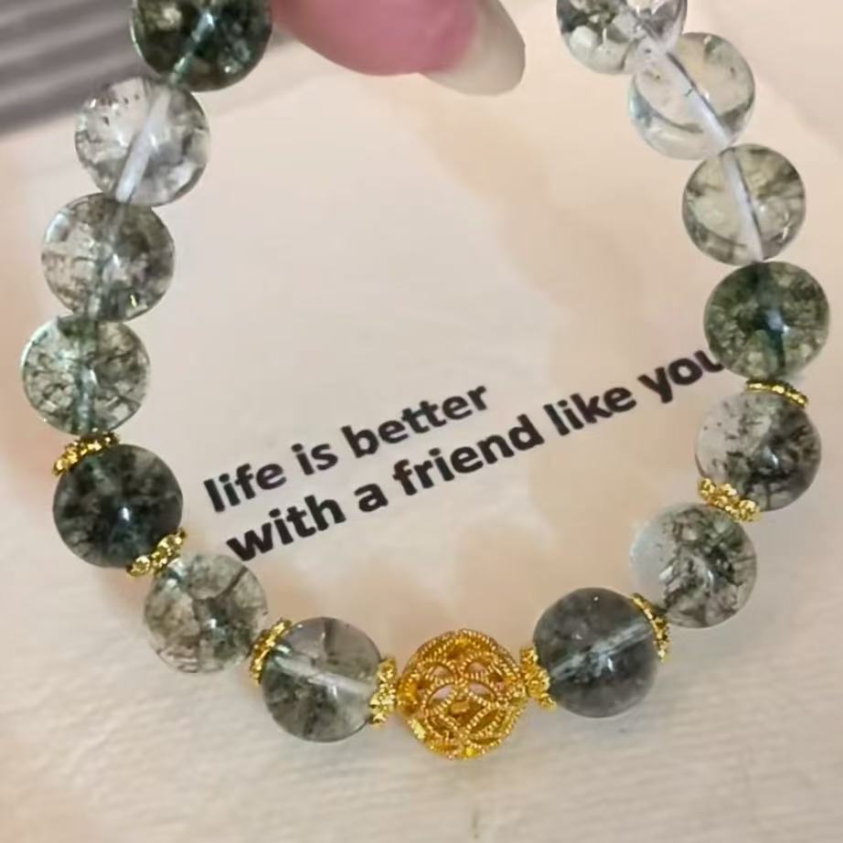 Green Ghost Crystal Bracelet, Bouquet Bracelet, Quartzite Natural Stone, Minimalist Luxury Design for Women, Gentle and Elegant.