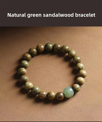 Green sandalwood bracelet for women, Chinese style, natural Hetian jade, agarwood, sandalwood, playing bracelet, men's sandalwood Buddhist beads bracelet