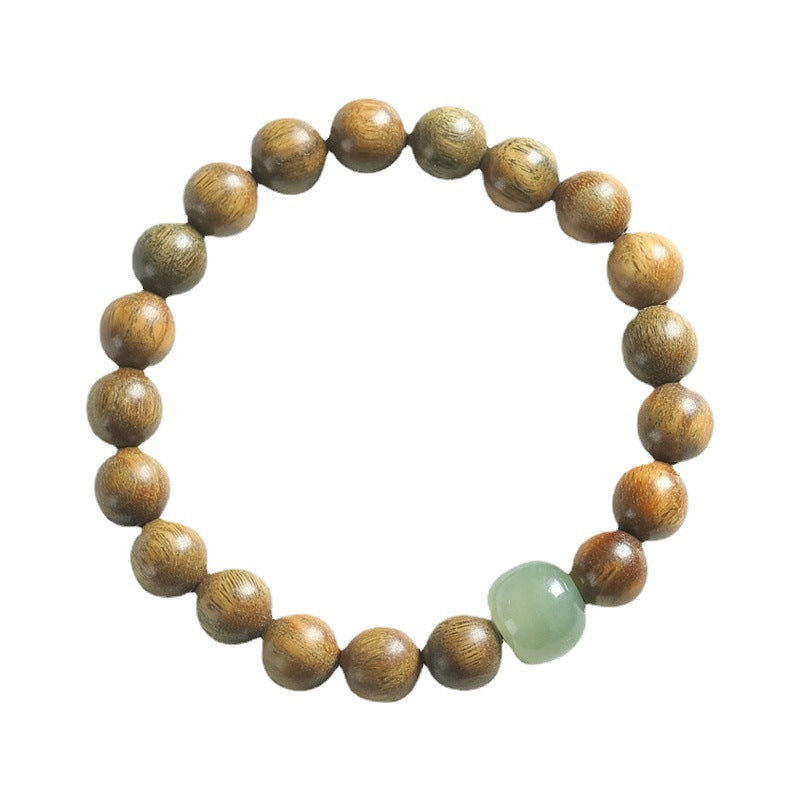 Green sandalwood bracelet for women, Chinese style, natural Hetian jade, agarwood, sandalwood, playing bracelet, men's sandalwood Buddhist beads bracelet