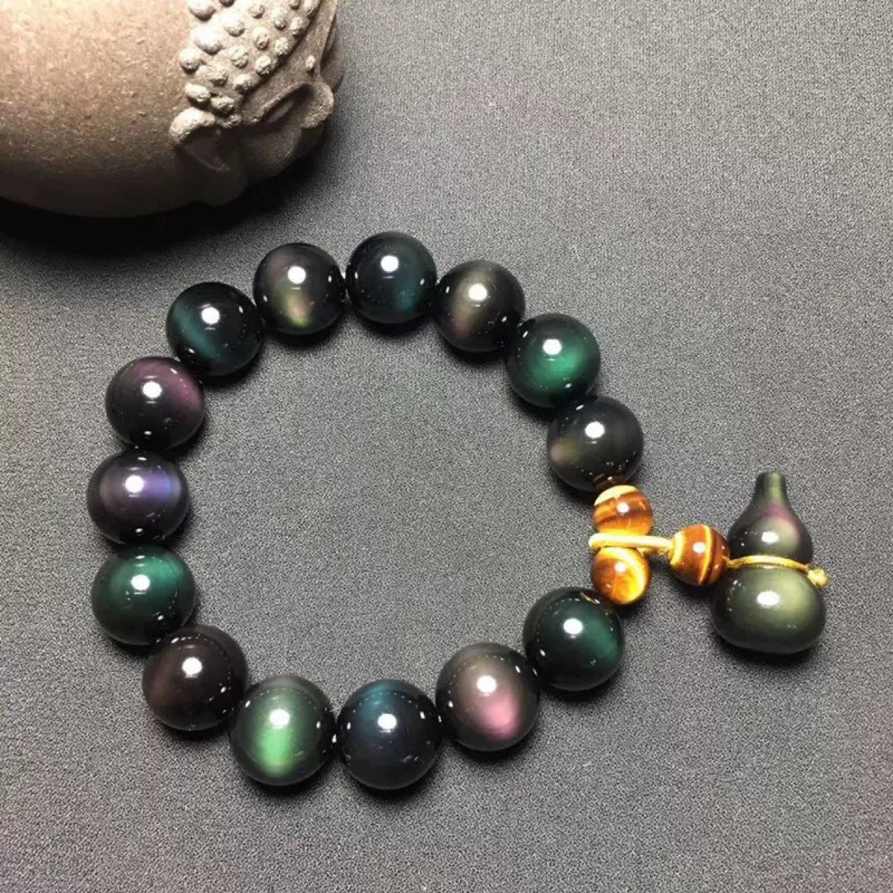 Colorful Obsidian Double Rainbow Eye Bracelet